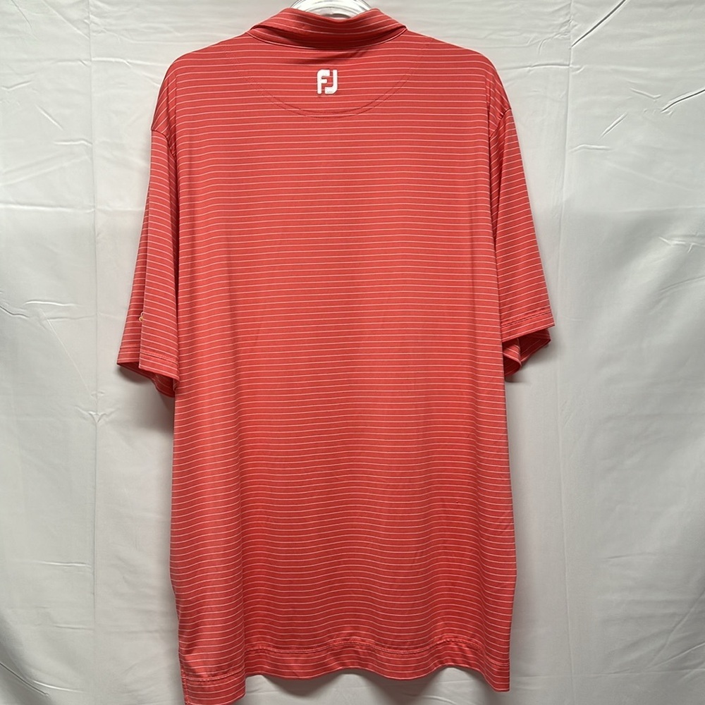 Footjoy Lisle Classic Pencil Stripe Polo Flamingo color NBC Golf Logo Men's XL - Picture 5 of 5
